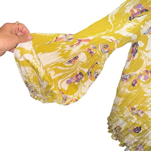 Free People Drift Away Tunic Mini Dress Gold Cold Shoulder Flowy MED NWT - Picture 6 of 12